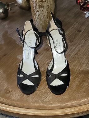 Argentine Tango Black Peep-Toe Ankle-Strap Heels Dance Shoes for Women